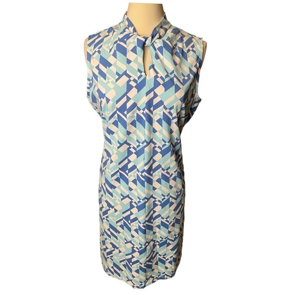 J. McLaughlin Sleeveless Blue Shift Dress XL Stretch Keyhole Jersey Catalina